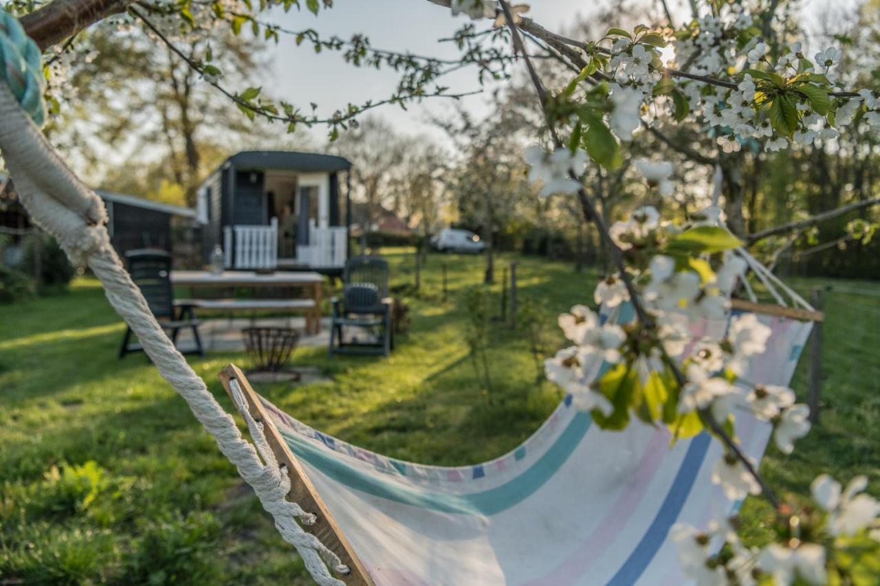 Pipowagen Elsebein Groningen Westerwolde Unieke Ligging Met Eigen Tuin En Vrij Uitzicht Over Veld Naar Natuurgebied Onstwedde Luaran gambar